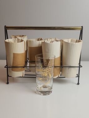 Vintage Fred Press Fighting Rooster Highball Glass Set In Caddy